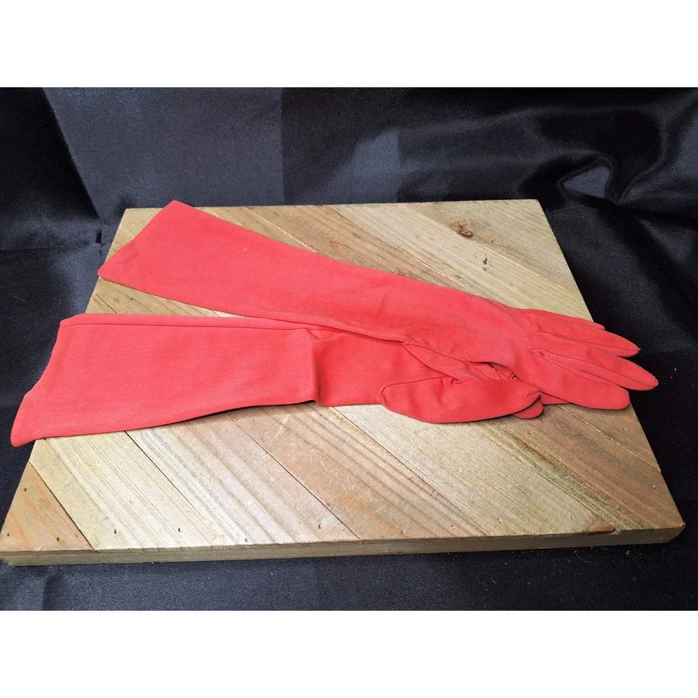 Vintage Red Opera Length Evening Gloves Long Formal Costume Dress Gloves